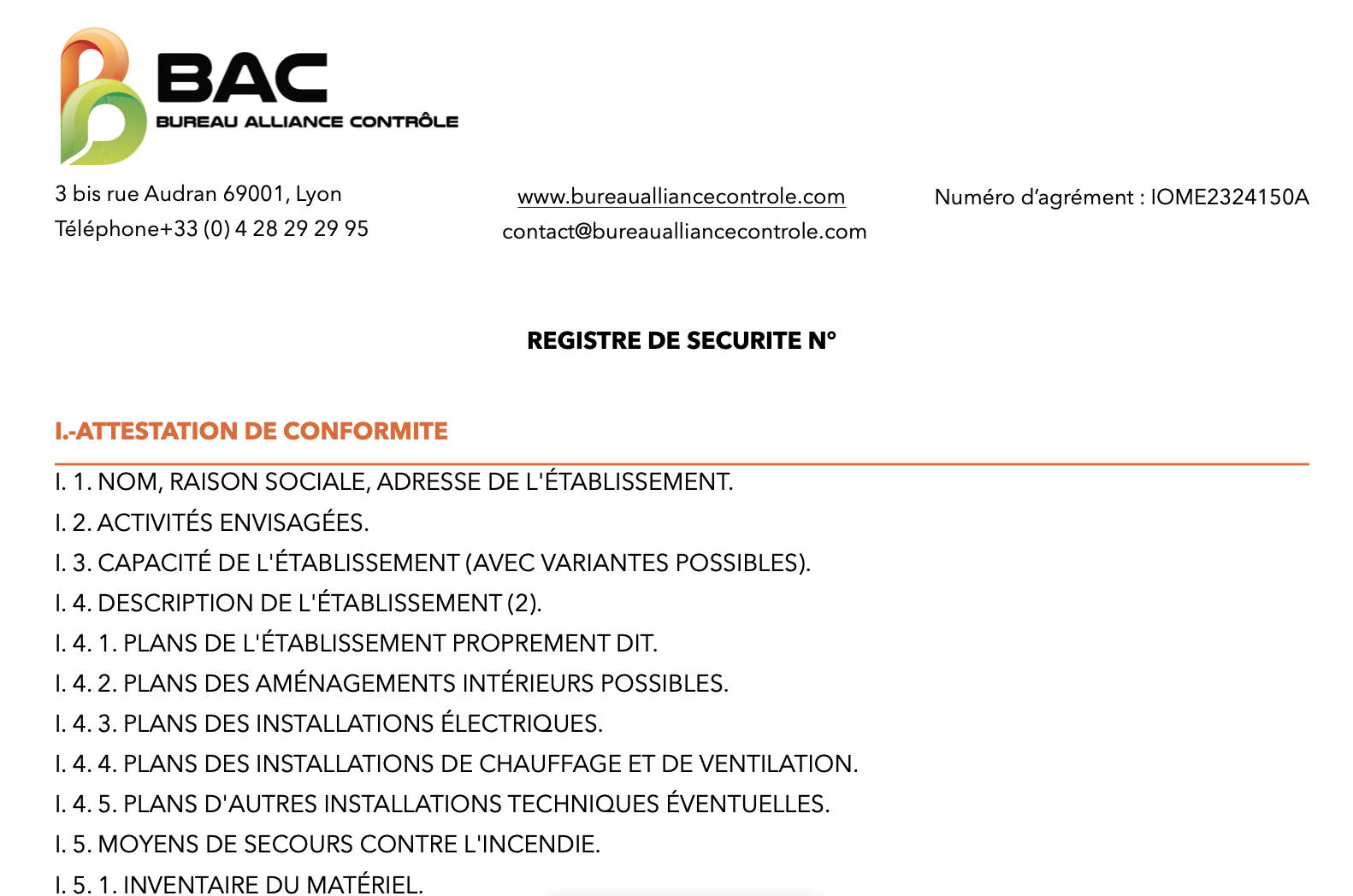 registre de sécurité lyon BAC